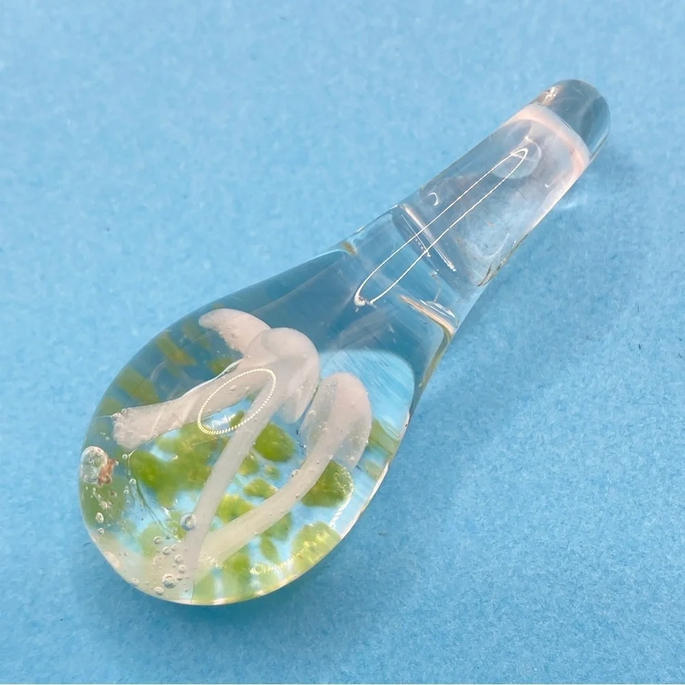 Art Glass Clear White Mushroom Blown Glass Drop Pendant